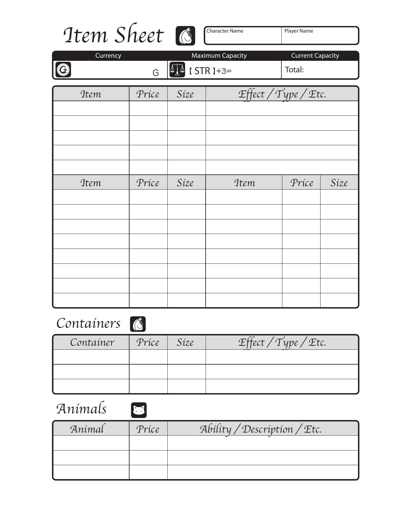 Ryuutama - Item Sheet